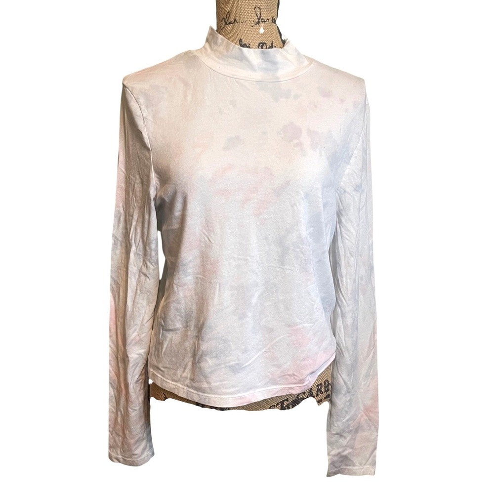 Wild Fable Womens Mock Neck Casual Boho Tie Dye Long Sleeve Top White Size XL